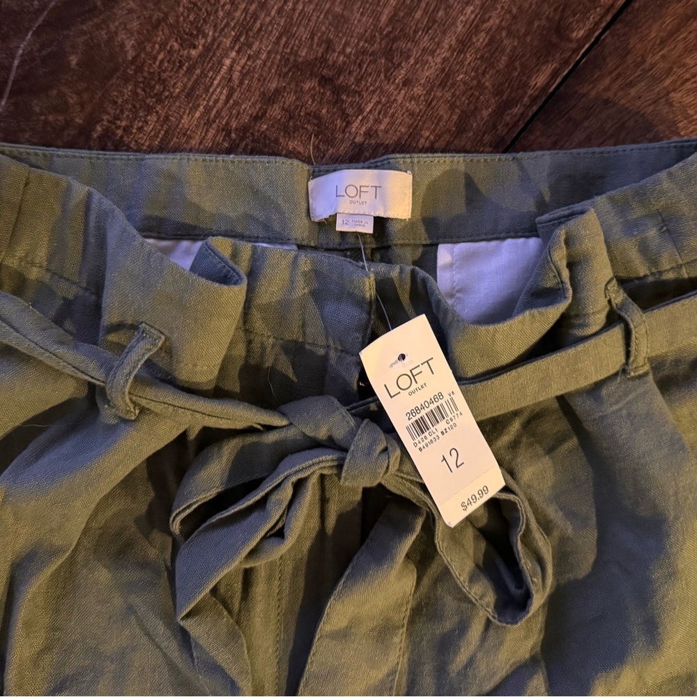 LOFT Olive Green Paperbag Tie-Waist High-Rise Shorts- NWT - Picture 4 of 6